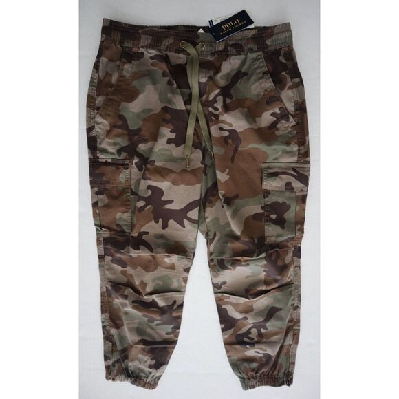 Polo Ralph Lauren 211818537001 Women's Sz L Green Camo Cargo Jogger Pants - Picture 1 of 14